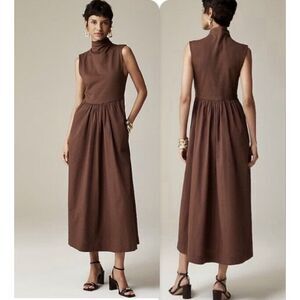 J.Crew Fitted Knit Mockneck Dress with Poplin Skirt Brown NWT Size S Small